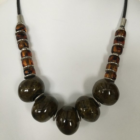 1980's Vintage Chunky Stone Necklace - Olive Topaz - Picture 1 of 6